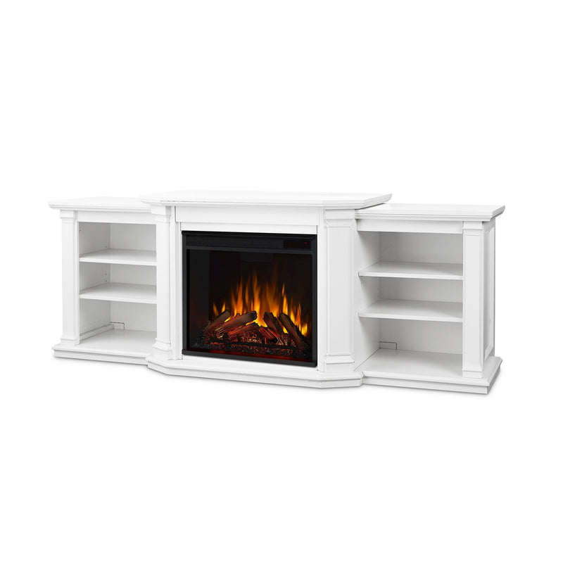 Real Flame Valmont Media Indoor Electric Fireplace TV Stand, 74-in, 1500W, Includes Remote Control & Firebox, White B3