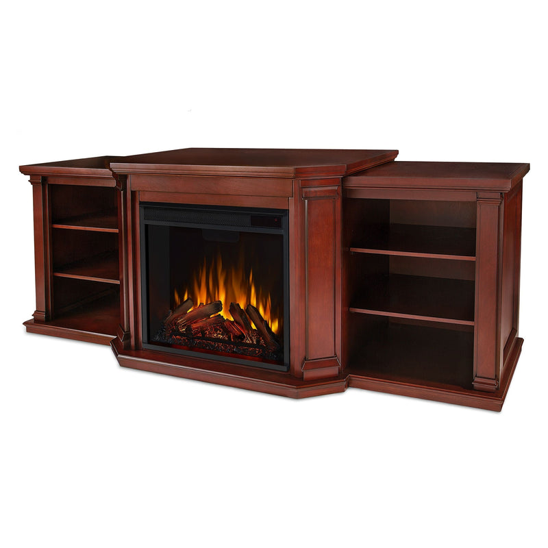 Real Flame Valmont Media Indoor Electric Fireplace TV Stand, 74-in, 1500W, Includes Remote Control & Firebox, Dark Mahogany M2