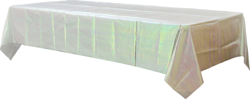Rectangle Plastic Reusable Table Cover, Opalescent White,54x102-in, for Bachelorette/Bridal Shower/Mother's Day/Baby Shower Q6