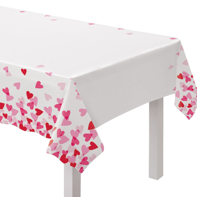 Rectangle Plastic Reusable Table Cover, White/Pink/Red, Heart, 54x84-in, for Valentine's Day/Anniversary/Wedding J4