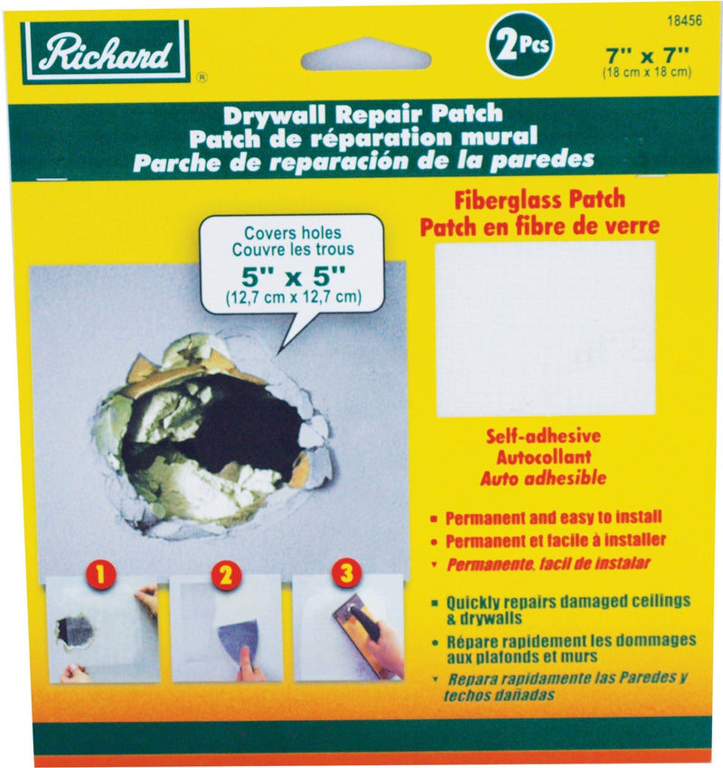 Richard Permanent Self-Adhesive Fibreglass Mesh Drywall Repair Patch Tape, 7 x 7-in, 2-pk Y9