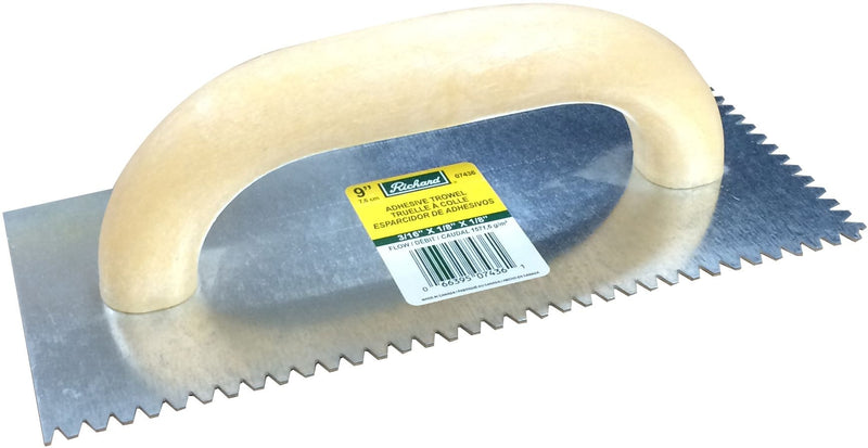 Richard Steel Flat Top V-Notch Adhesive Trowel For Ceramic Tile/Flooring, 3/16 x 1/8-in J5