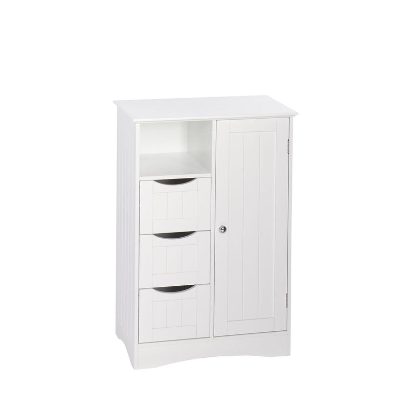 RiverRidge Home Ashland Single Door Bathroom & Laundry Storage Cabinet with 3 Drawers, Open Cubby & Adjustable Shelf, White W5