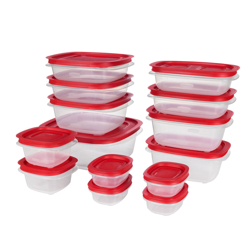 Rubbermaid Easy Store Rectangular Plastic Food Storage Container Set, Microwave and Freezer Safe, 28-pc Q6