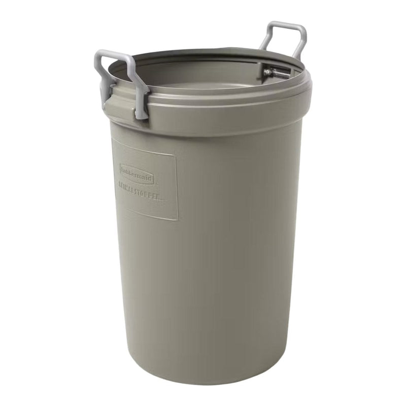 Rubbermaid Plastic Circular Animal Stopper Garbage Can, Grey, 121-L T8
