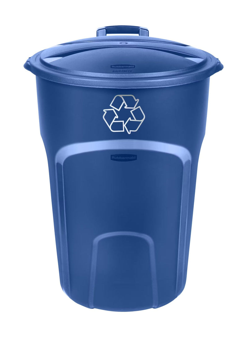 Rubbermaid Plastic Circular Wheeled Recycling Blue Box with Handle, 121-L E1