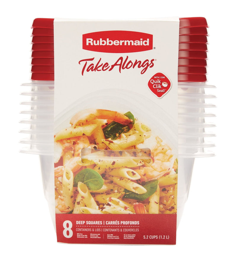 Rubbermaid Take Alongs Deep Plastic Food Storage Containers with Lids, 1.2 L (5.2 Cup), 8 Count A9