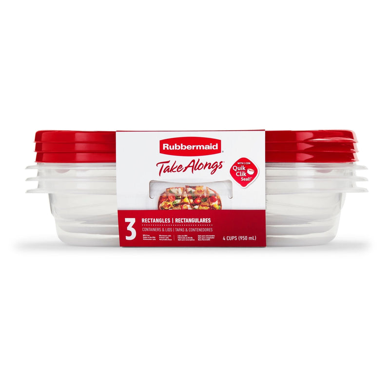 Rubbermaid TakeAlong Rectangle Plastic Food Storage Container Set with Quik Clik Seal Lid, 6-pc O4