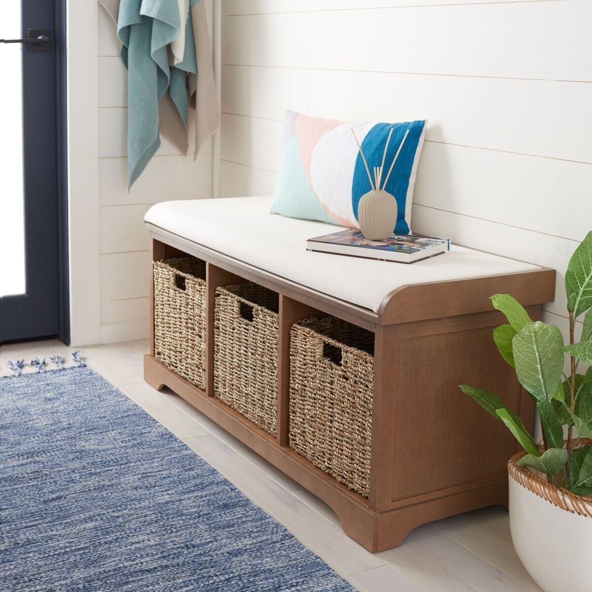 Safavieh Lonan Wicker Storage Bench, Grey Wash/White, 16.1-in x 47-in x 19.9-in