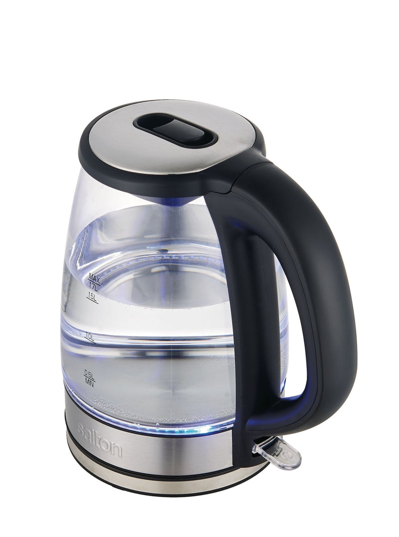 Salton Cordless Electric Glass Kettle with Auto Shut Off, Black/Stainless Steel, 1.7-L A6