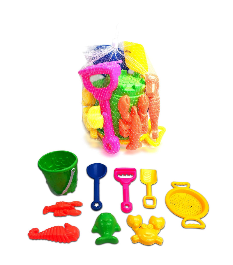 Sand Plastic Mold Toy Set with Bucket, Multi-Coloured, 9-pk, Ages 2+, for Summer/Beach Activities L7