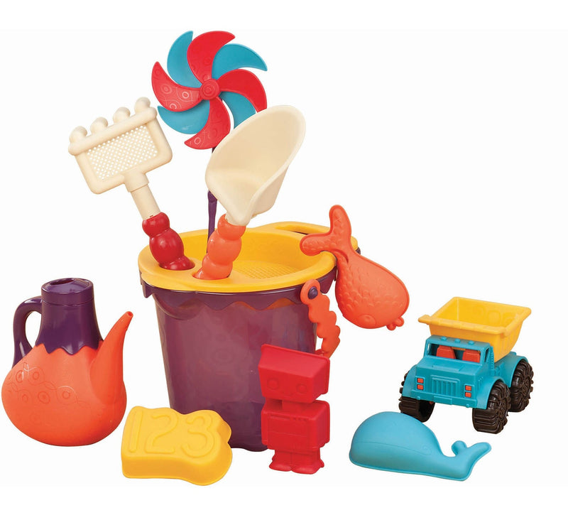 Sand Plastic Mold Toy Set with Bucket, Multi-Coloured, Assorted, 11-pk, Ages 2+, for Summer/Beach Activities N5