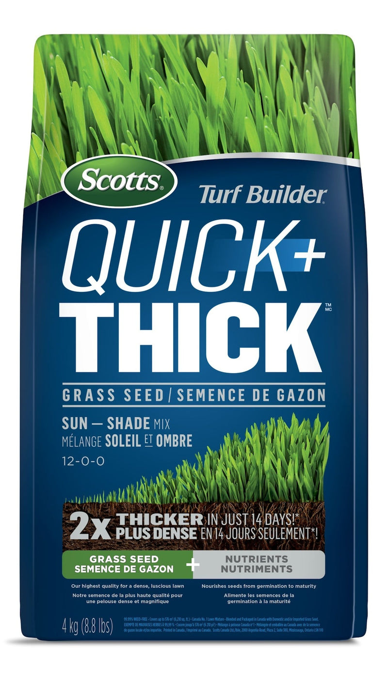 Scotts Turf Builder Quick + Thick Sun—Shade Grass Seed & Fertilizer Mix, 4-kg O2