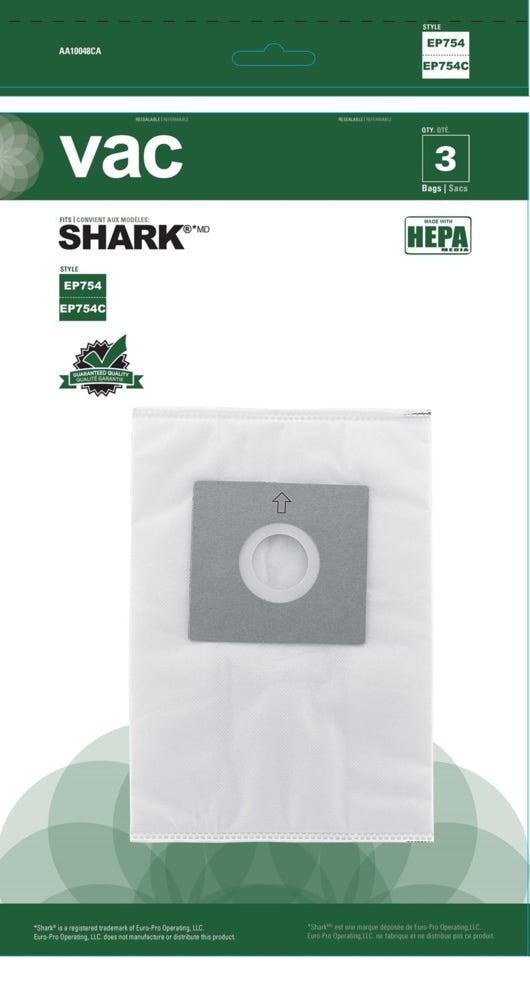 Shark HEPA Replacement Vacuum Cleaner Bags, Style EP754C, 3-pk S2