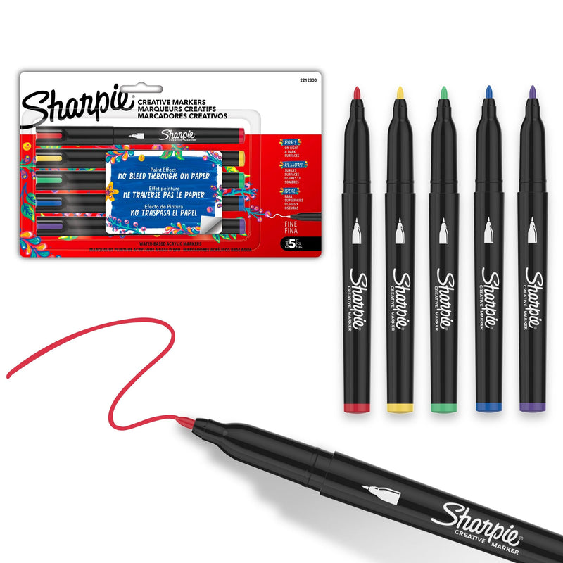Sharpie Creative Markers, Fine Tip, 5 Pieces, Assorted Colours V0