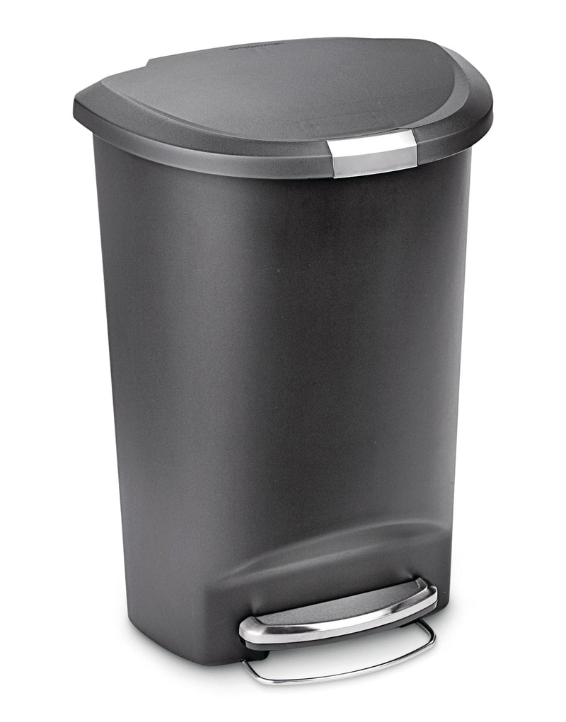 simplehuman Plastic D-Shaped Step Garbage Can, Black, 50-L O4