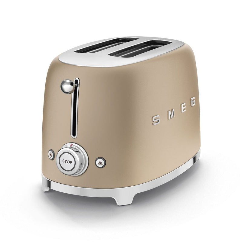 Smeg 50's Retro Style Wide Slot Pop Up Electric Toaster with 6 Settings, 2-Slice, Champagne U3