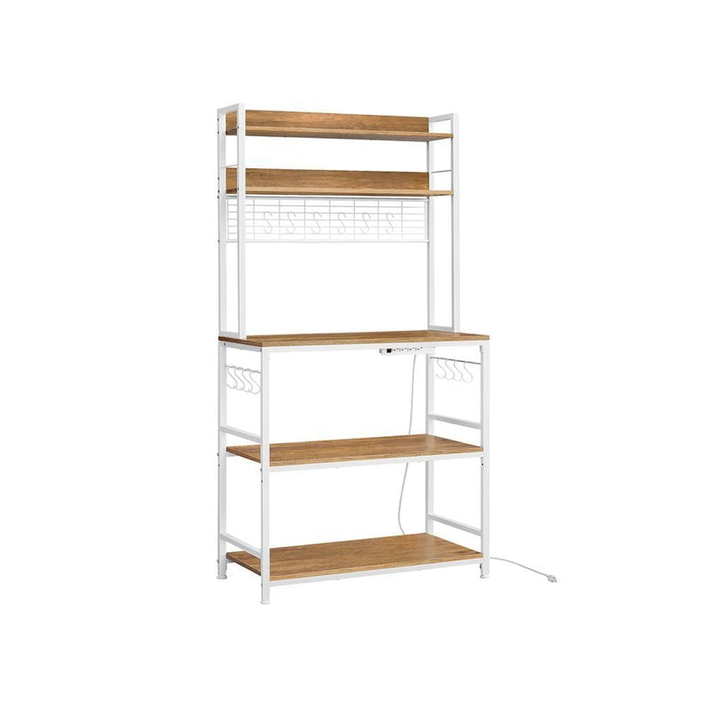 Songmics Home 5-Shelf Rustic Walnut Baker's Rack with 4 AC Outlets T0