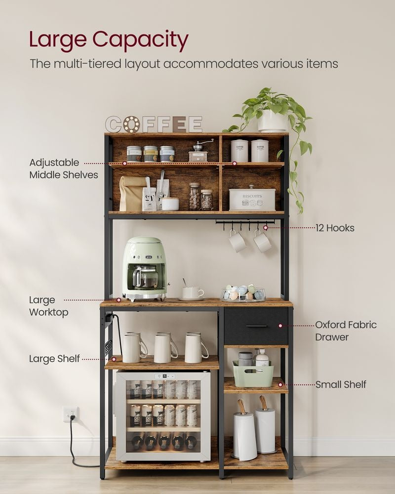 Songmics Home Brown Baker's Rack/Charging Station with Small Shelves X5