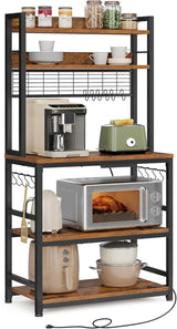 Songmics Home Rustic Brown Baker's Rack with Charging Station