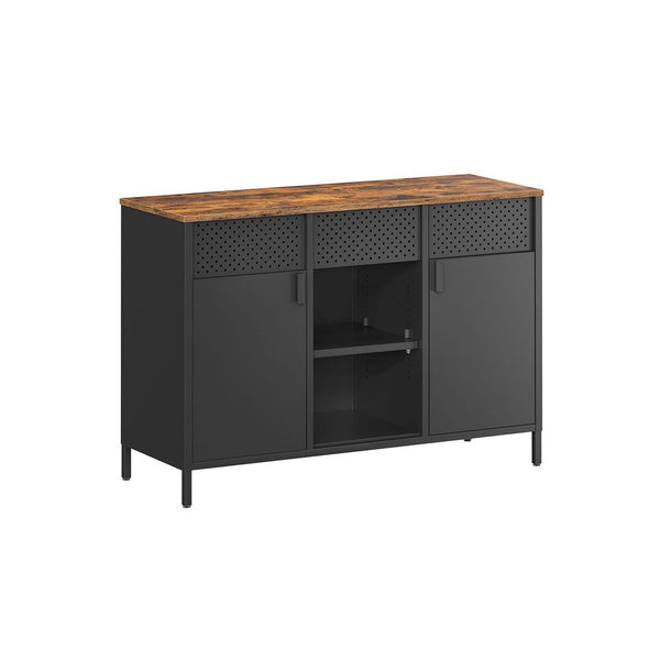 Songmics Home Rustic Brown/Black Metal Buffet Cabinet W4