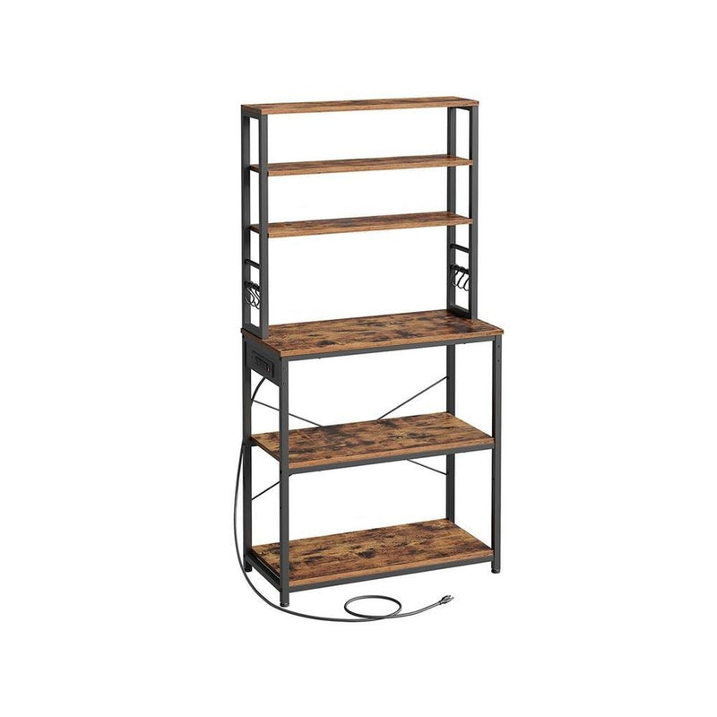 Songmics Home Small Rustic Brown Baker's Rack with 4 AC Outlets B4