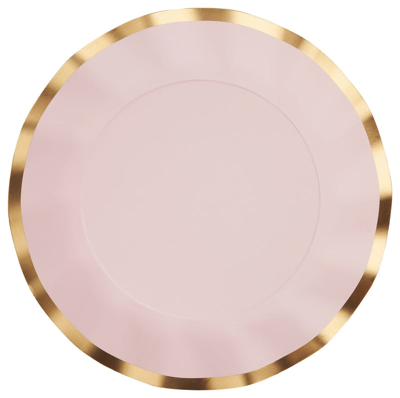 Sophistiplate Round Bordered Trimmed Paper Disposable Dinner Plates, Pink/Gold, 10-in, 8-pk, for Valentine's Day/Bridal Shower/Baby Shower E8