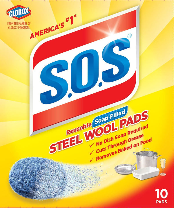 SOS All-Purpose No-Scratch Steel Wool Soap Pads / Scrub Sponges, 10-pk L4
