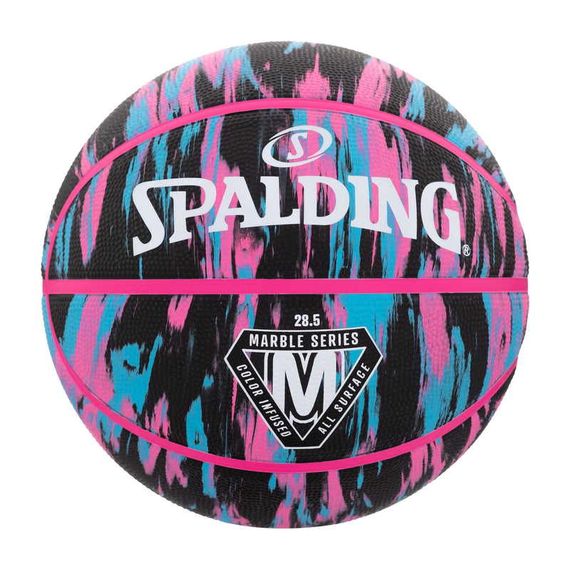 Spalding Marble Series 4Her Outdoor Rubber Basketball, Size 6 (28.5-in), Black/Pink, K3
