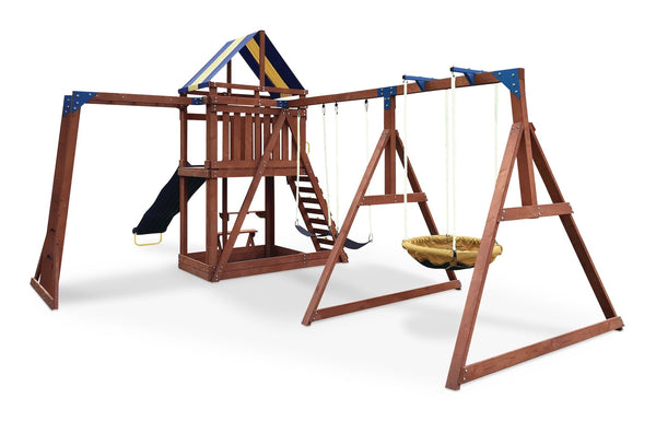 Sportspower Grand Mesa Outdoor Wooden Play Centre, with Swings, Slide, Sandbox and More, Ages 5+ B7