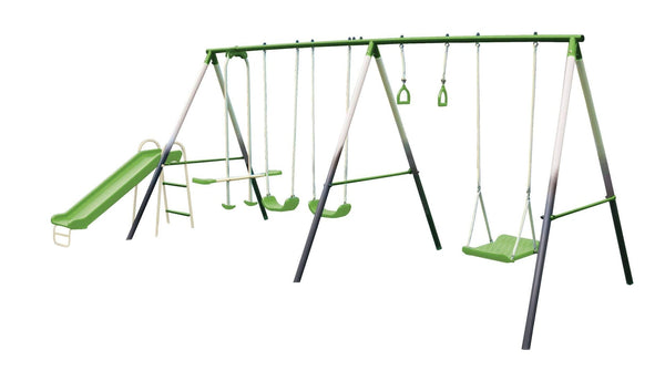Sportspower Outdoor 7-Station Metal Swing Set Combo with 2 Swings, Trapeze & More, Ages 3+ X0