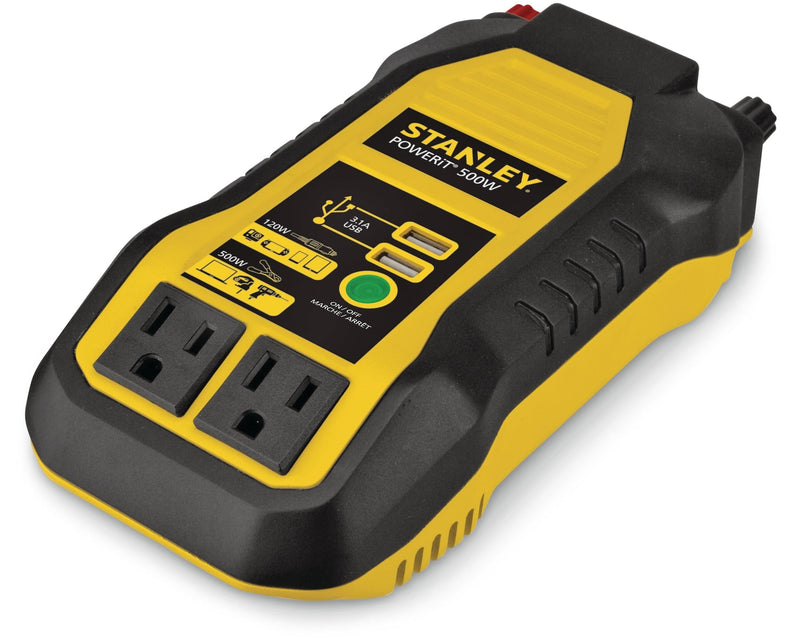 Stanley 500W Inverter & Power Outlet with Battery Clamps, USB Ports, 12V DC Adapter P6