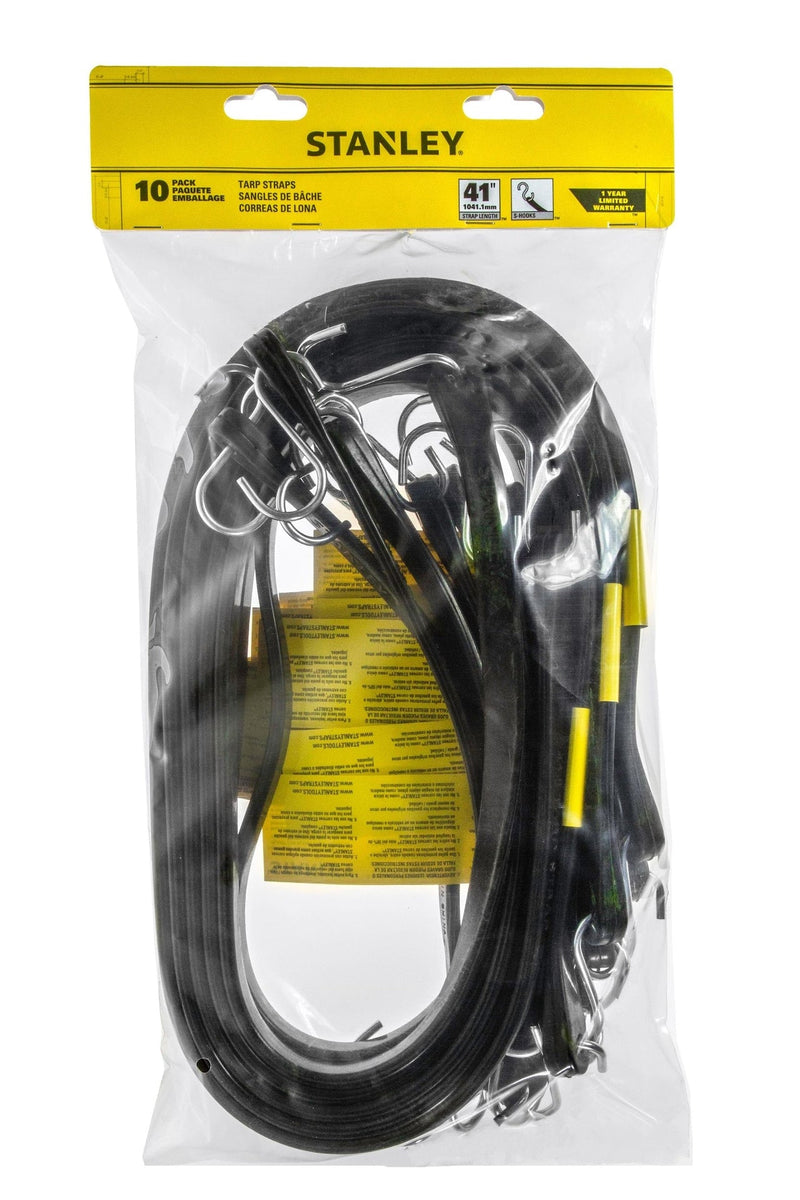 Stanley Tarp Straps, All-Weather Rubber Bungee Cords with S-Hooks, 41-in, 10-pk N1