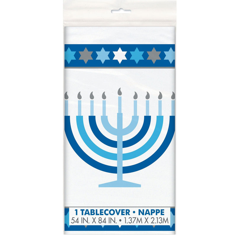 Starry Rectangle Plastic Reusable Table Cover, White/Blue, 54x108-in, for Hanukkah K7