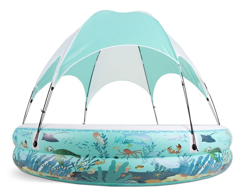 Stella & Finn Ocean Life Splash & Play Inflatable 2 Ring Canopy Pool, 86.6” x 86.6” x 64” M3