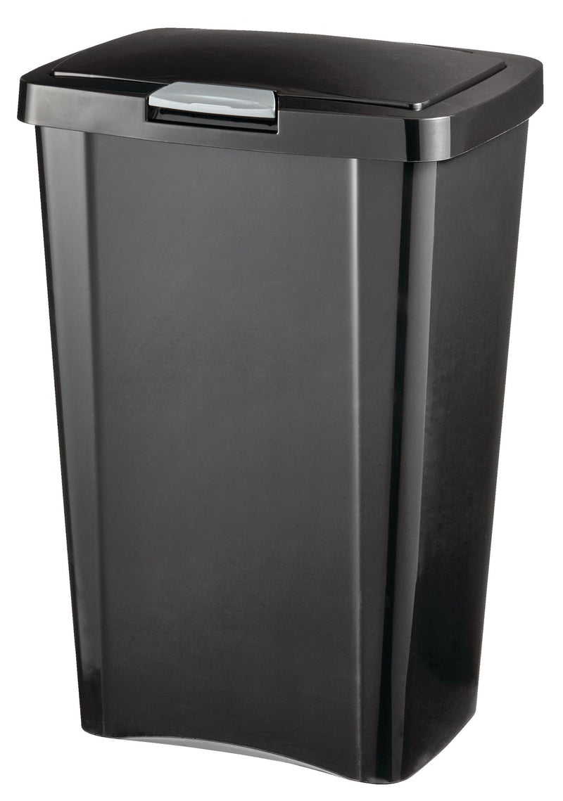 Sterilite Plastic Rectangular Springloaded Touch Top Garbage Can, Black, 49-L V1