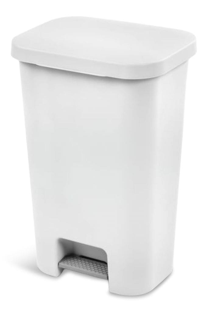Sterilite Plastic Rectangular Step Garbage Can, White, 45-L Z5