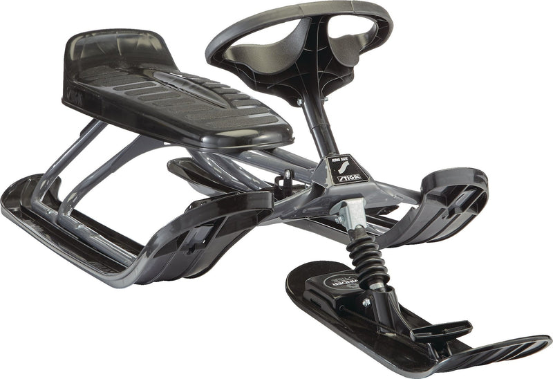 Stiga GT King Size Kids' 2-Person Winter Snow Racer Sled with Steering Wheel & Brakes, Grey G2