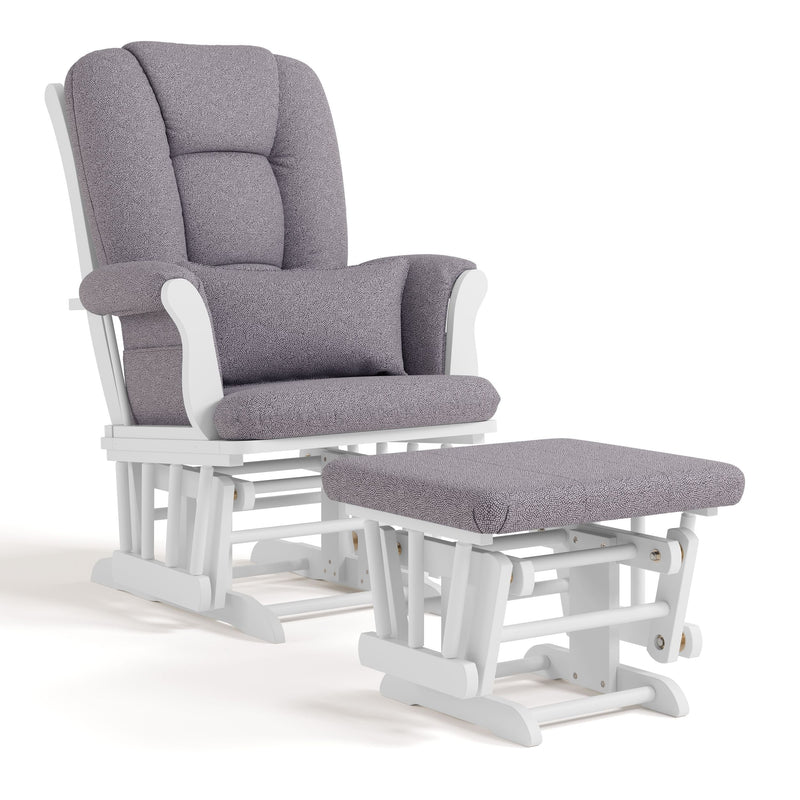 Storkcraft Tuscany Glider & Ottoman Set with Matching Lumbar Cushion, White with Grey Swirl Z3