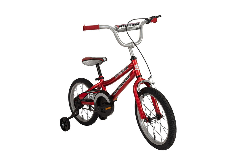 Supercycle Titanium Kids' Bike with Training Wheels, Red, 16-in B4