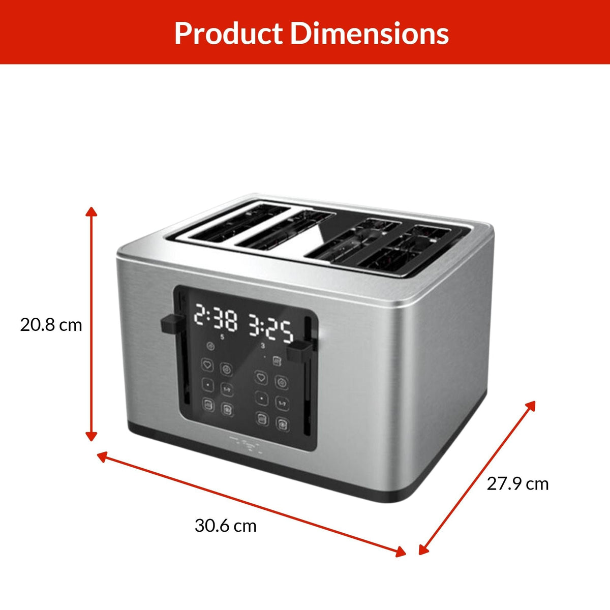 T-fal 4-Slice Stainless Steel Digital Toaster, Extra wide slots, 7 Browning levels