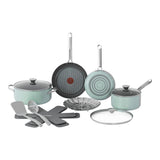 T-Fal Ceramic Inspire Non-Stick Cookware Set, Dishwasher & Oven Safe, Mint, 12-pc