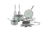T-Fal Ceramic Inspire Non-Stick Cookware Set, Dishwasher & Oven Safe, Mint, 12-pc