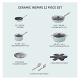 T-Fal Ceramic Inspire Non-Stick Cookware Set, Dishwasher & Oven Safe, Mint, 12-pc