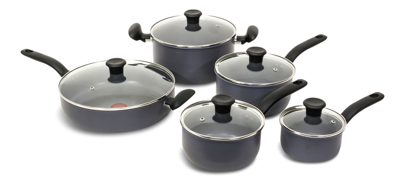 T-fal Hard Titanium Cookware Set, Non-stick, Dishwasher & Oven Safe, Grey, 10-pc S7