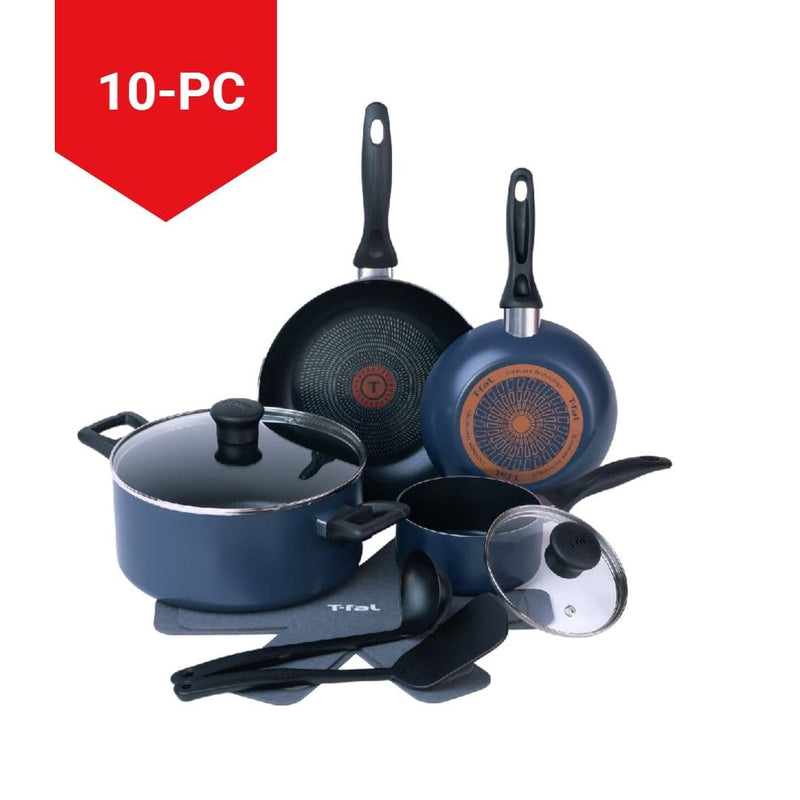 T-Fal Viva Aluminum Non-Stick Cookware Set, Blue, 10-pc C5