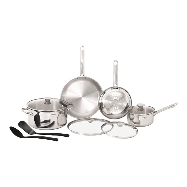 T-Fal Viva Stainless Steel Cookware Set, Dishwasher & Oven Safe, Pots and Pans Set, 10-pc E6