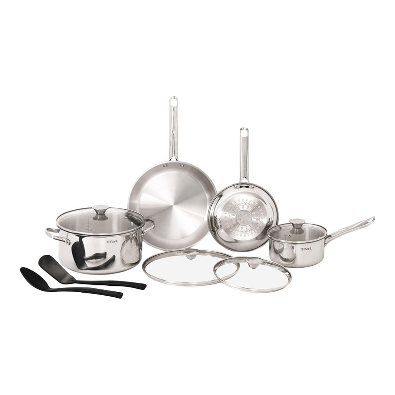 T-Fal Viva Stainless Steel Cookware Set, Dishwasher & Oven Safe, Pots and Pans Set, 10-pc E6