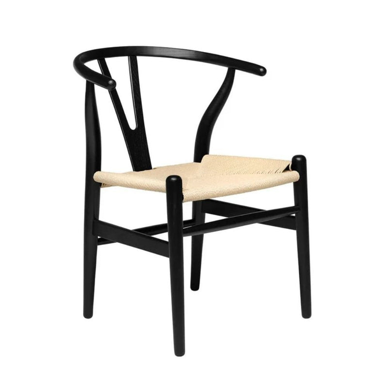 Take Me Home Wishbone Wood Dining Chair with Woven Seat, Black H7