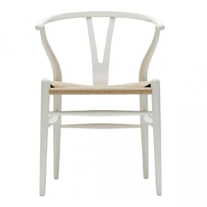 Take Me Home Wishbone Wood Dining Chair with Woven Seat, White H8